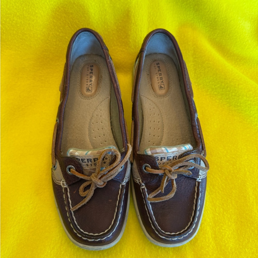 Sperry Blue/Tan Leather Top-Sider, 6, excellent condition